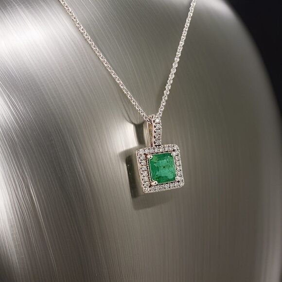 Natural Emerald Diamond Necklace 18" 14k WG 2 TCW Certified $4,950 309026 - Picture 3 of 11